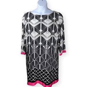 Eliza J Black White Pink Geometric Jersey Stretch Shift Dress 16W